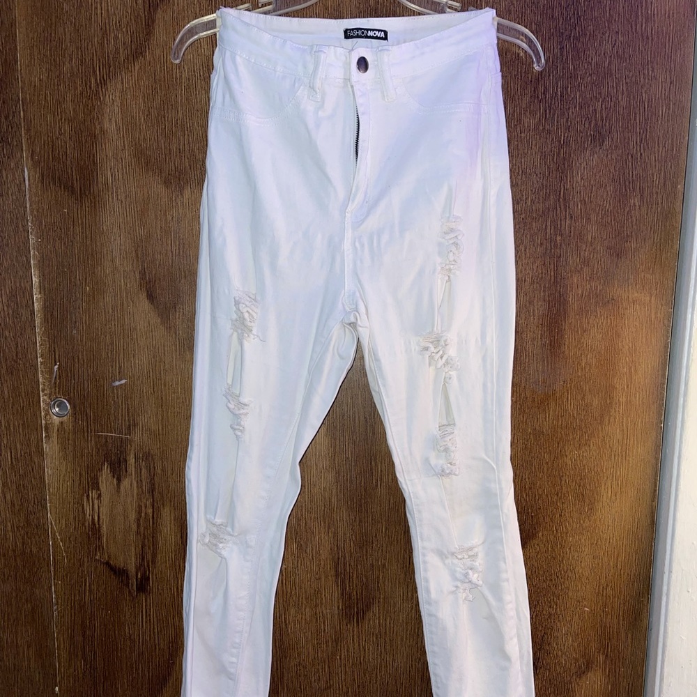 High rise White ripped jeans